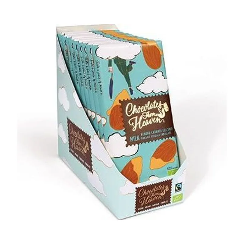 Био млечен шоколад с карамелизирани бадеми и морска сол, CHOCOLATES FROM HEAVEN, 100 гр.