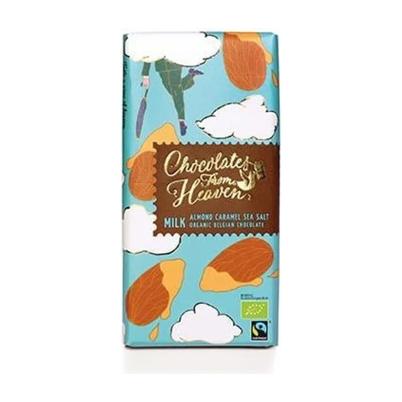 Био млечен шоколад с карамелизирани бадеми и морска сол, CHOCOLATES FROM HEAVEN, 100 гр.