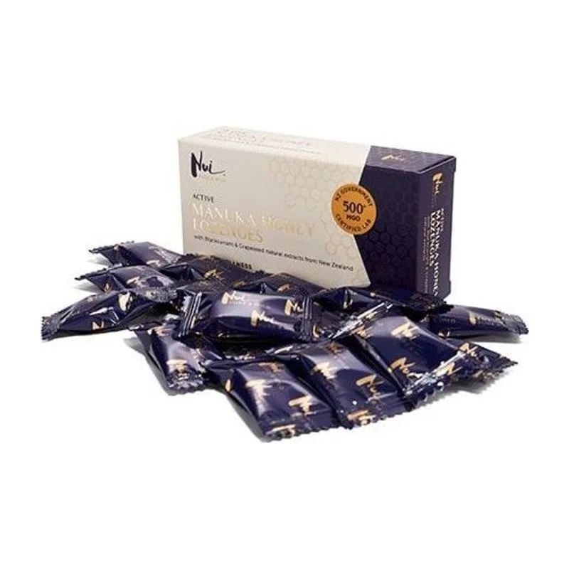 Бонбони с манука мед MGO 500+, касис и гроздови семки, 16 бр., NUI