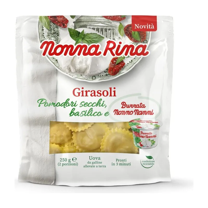 Nonno Nanni Прясна паста Гирасоли с бурата, сушени домати и босилек 250 гр.