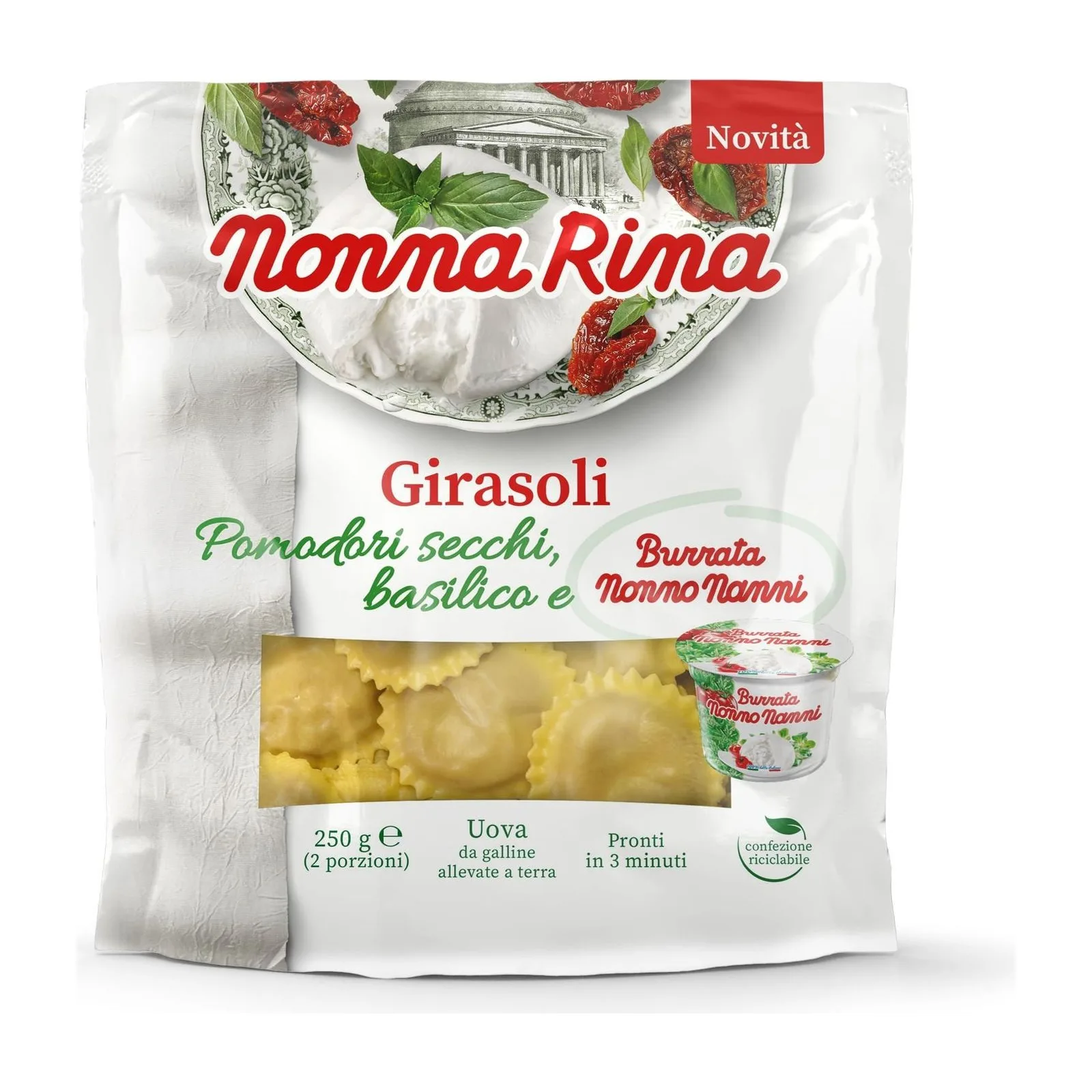 Nonno Nanni Прясна паста Гирасоли с бурата, сушени домати и босилек 250 гр.