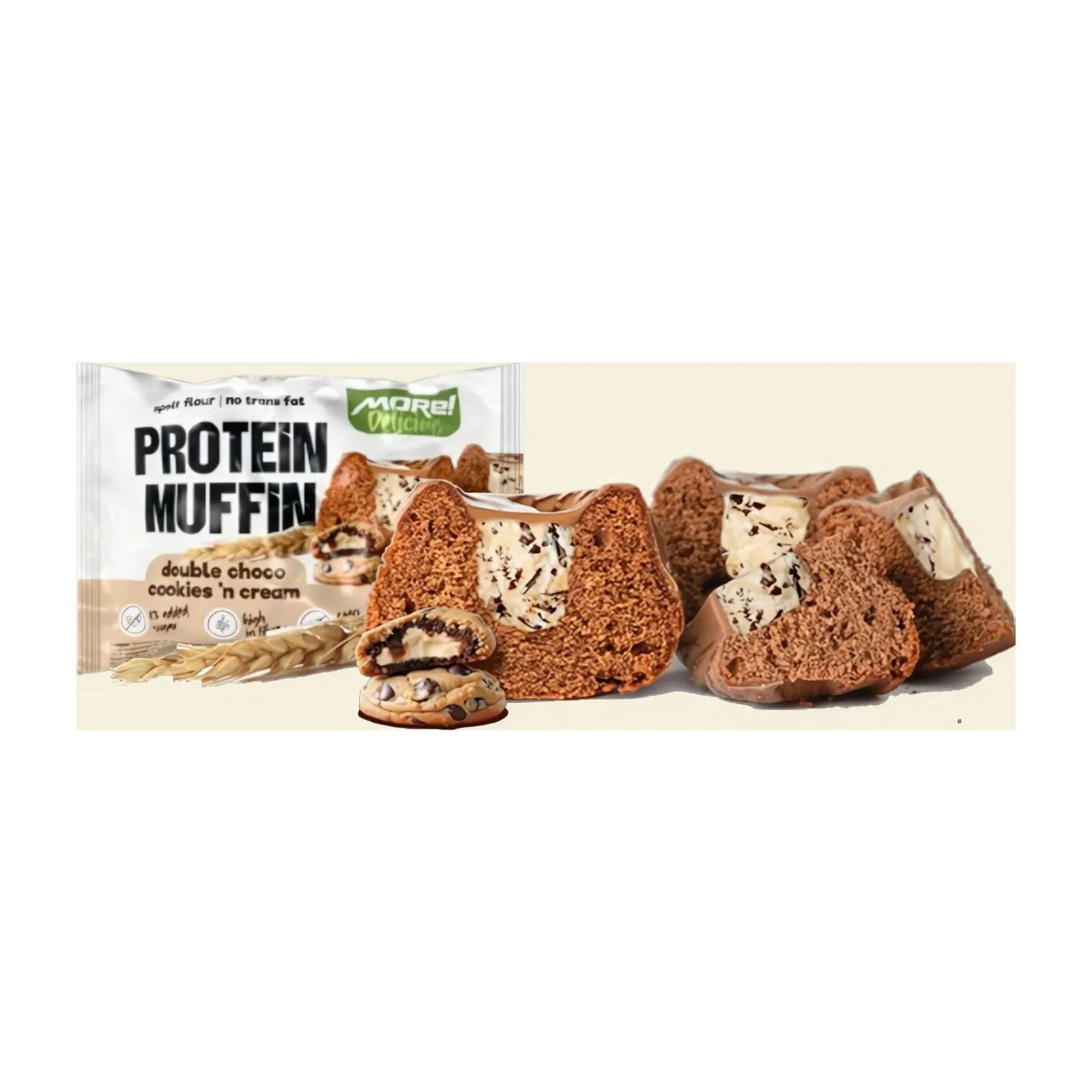 MORE Delicious Протеинов мъфин двойни шоколадови бисквитки и крем 60 гр.